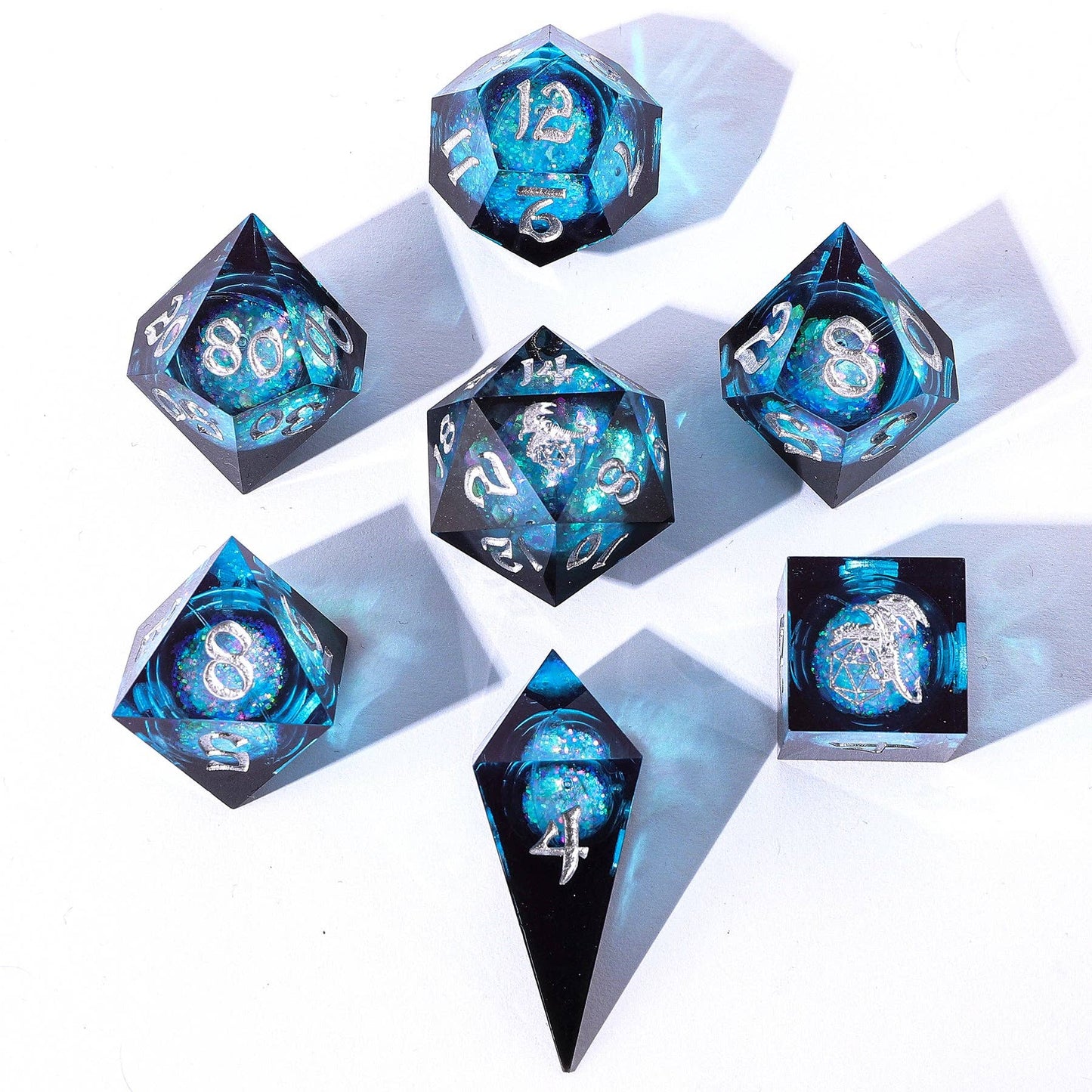 Captured Magic Liquid Core Sharp Edge Resin Dice Set - Twilight Azure