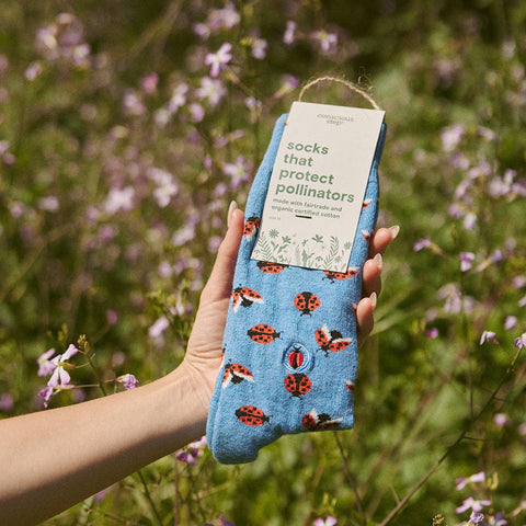 Socks that Protect Pollinators - Blue Ladybugs