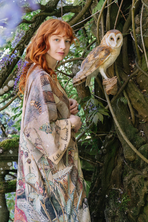 Opera Duster Kimono Robe - Lovelight with Woodland Deer & Swallow