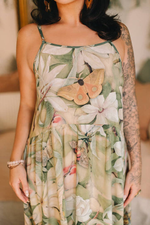 Bohéme Long Maxi Slip Dress - Fleur De Soleil with Florals