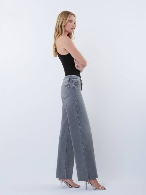 Jeans - Mid Rise Clean Cut Raw Hem Wide Leg: Grey