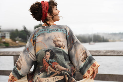 Pixie Duster Cropped Kimono - Hold Fast w/ Boat, Rainbow