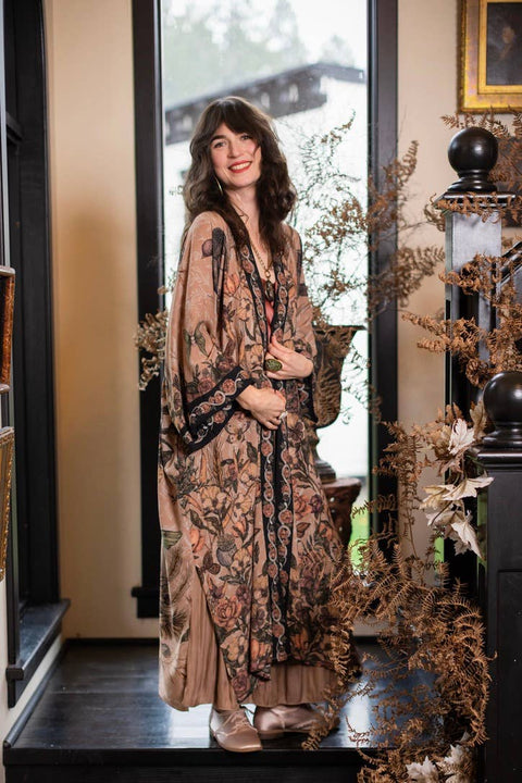 Opera Duster Kimono Robe - Momento with Starlings & Skull