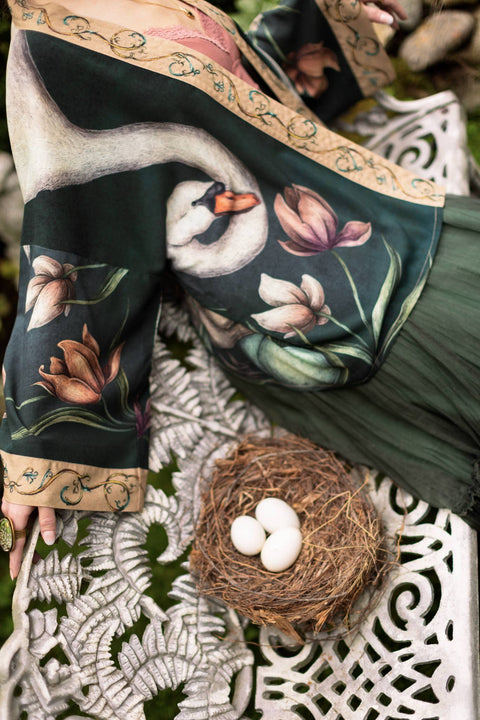 Pixie Crop Kimono - Under My Wing Swan & feathers