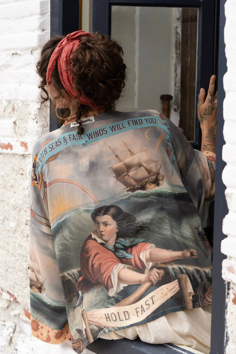 Pixie Duster Cropped Kimono - Hold Fast w/ Boat, Rainbow