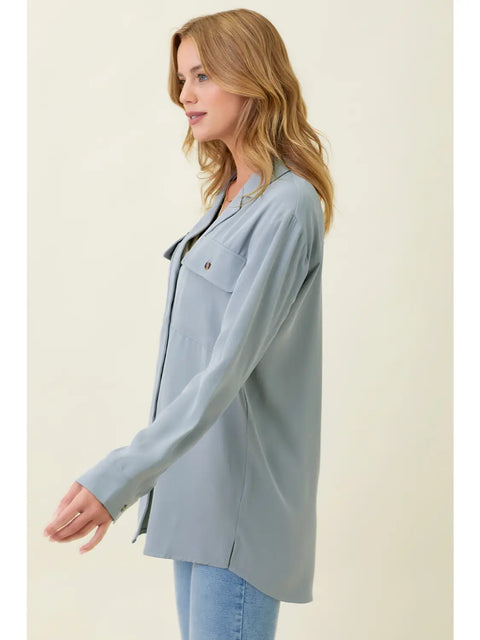 Top - Classic Button Down Blue Grey