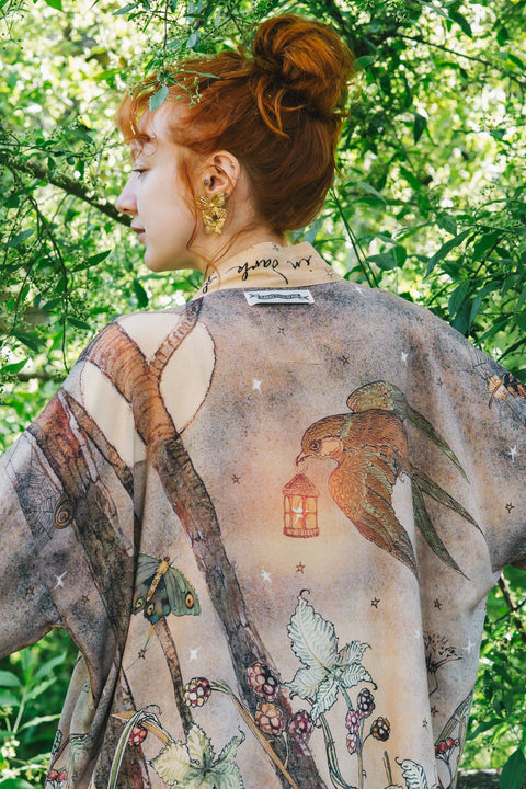 Cropped Kimono - Lovelight Pixie with Woodland Swallow & Stars
