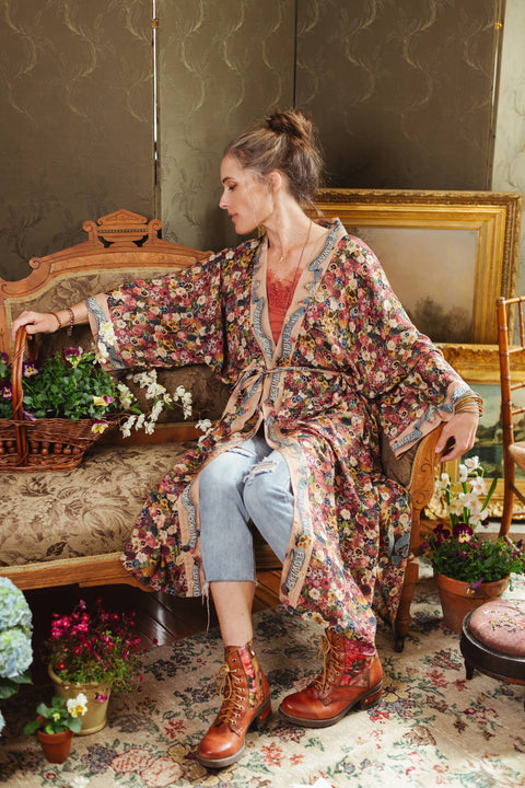 Opera Duster Kimono Robe - Art of Life w/Flower Palette