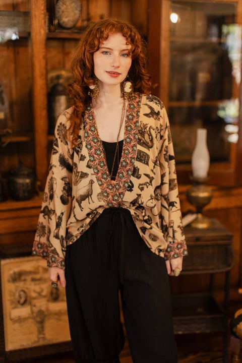 Pixie Duster Crop Kimono - Curiosities w/ whimsical print