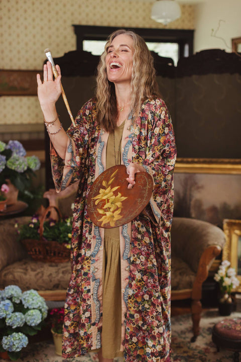 Opera Duster Kimono Robe - Art of Life w/Flower Palette