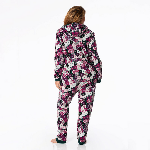 Last One - Size XXS: Adult Fleece Jumpsuit with Hood - Hellebores
