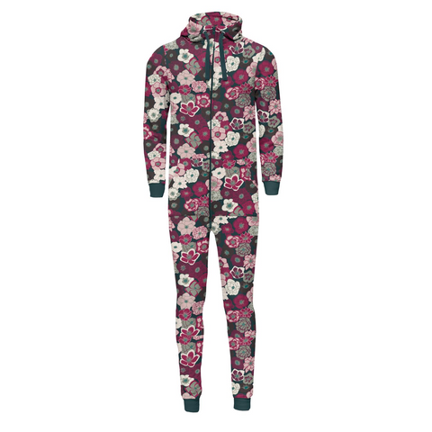 Last One - Size XXS: Adult Fleece Jumpsuit with Hood - Hellebores