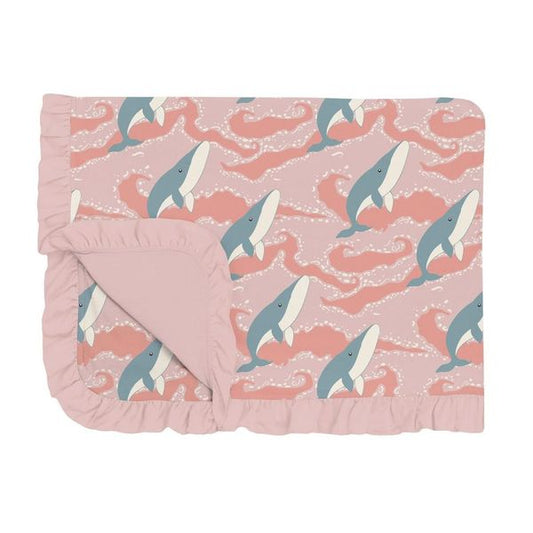 Toddler Blanket with Ruffles - Baby Rose Splashing Whales