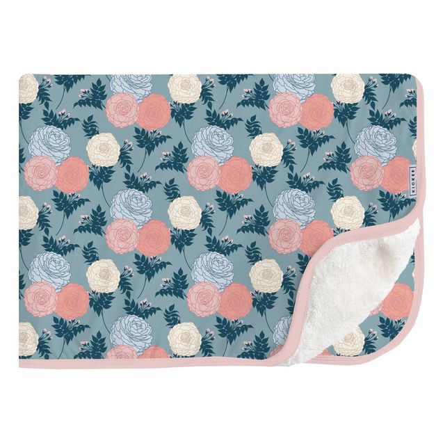 Throw Blanket with Sherpa Backing - Stormy Sea Enchanted Floral