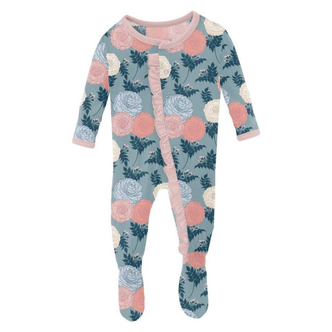 Classic Ruffle Footie (Snaps) - Stormy Sea Enchanted Floral