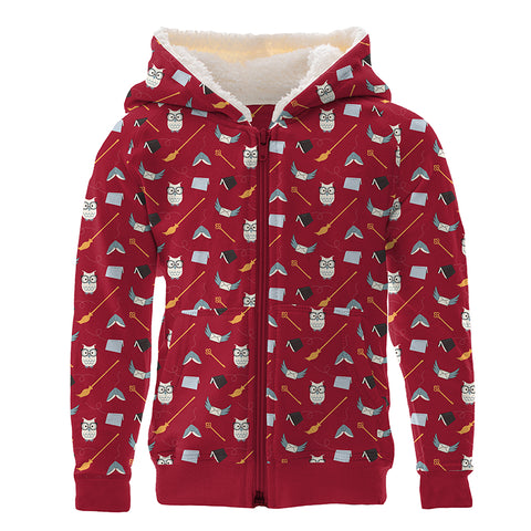 Fleece Hoodie with Sherpa Lined Hood (Full Zip) - Crimson Magical World