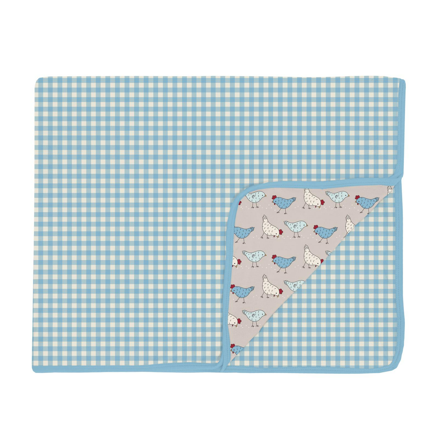 Toddler Blanket - Seaside Blue Gingham/Latte Chickens