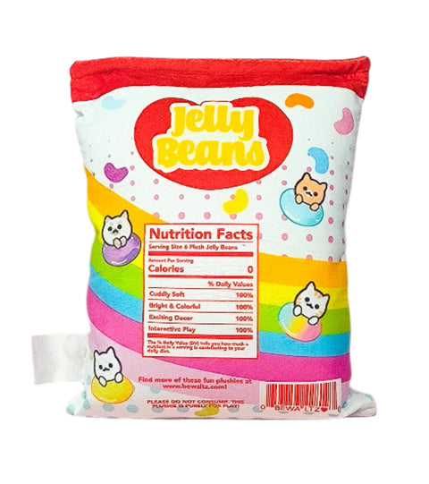 Image shows a back view of the stuffed package of jelly beans