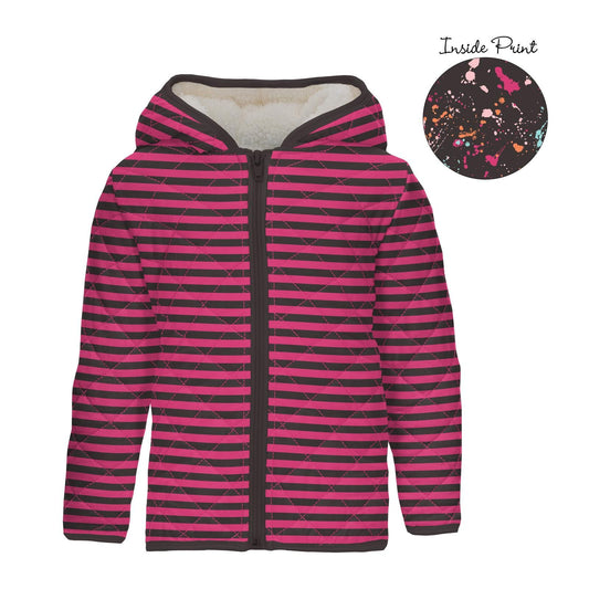 Quilted Jacket with Sherpa Lined Hood - Awesome Stripe with Calypso Splatter Paint