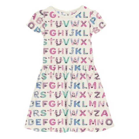 Flutter Sleeve Twirl Dress with Pockets - Natural ABC Monsters