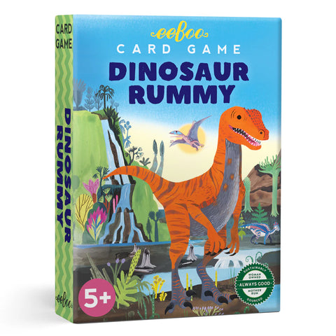 Image shows the game box for Dinosaur Rummy. It has a Jurassic scene.