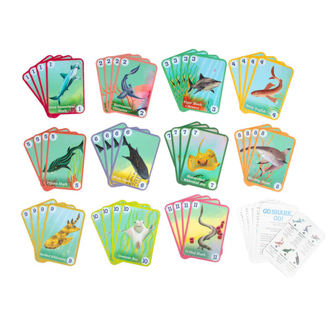 Image shows the game cards matched up. They are various types of sharks.