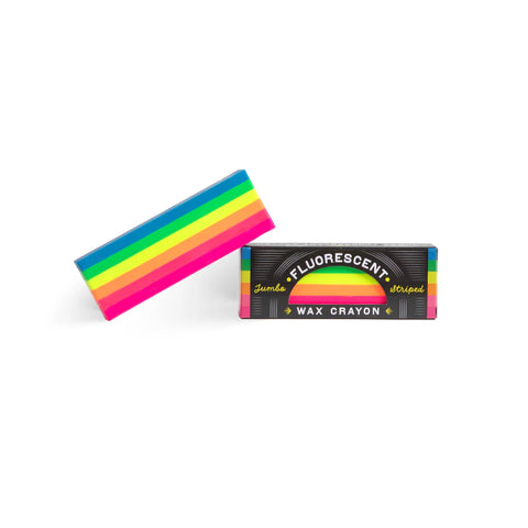 Image shows a single wax crayon with a rainbow of florescent colors