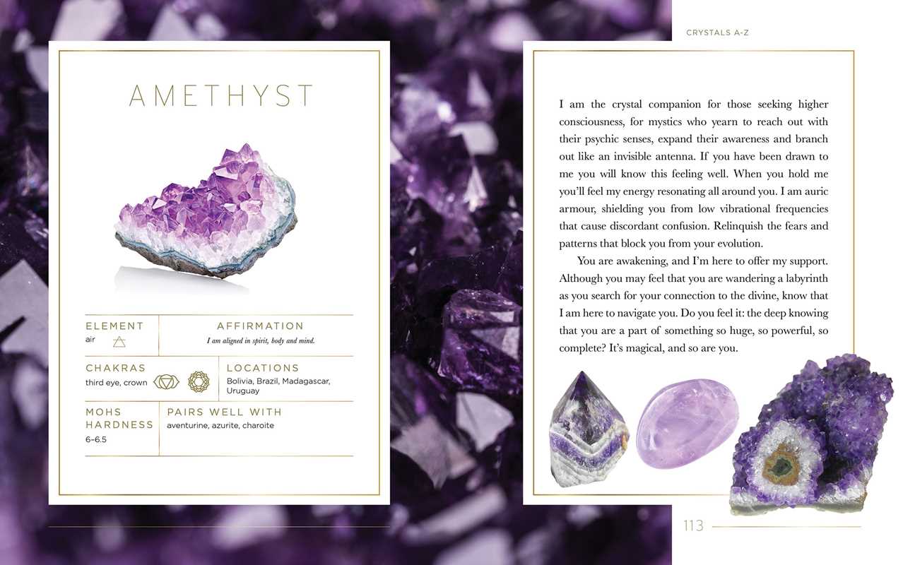 Two pages with photos and descriptions of Amethyst