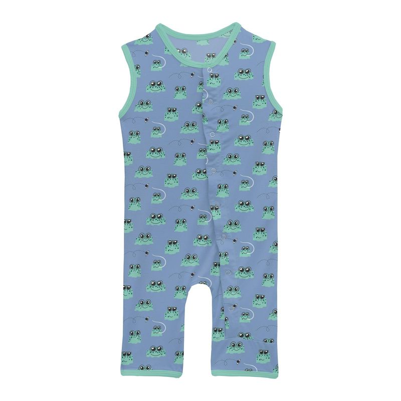 Tank Romper - Dream Blue Bespeckled Frogs