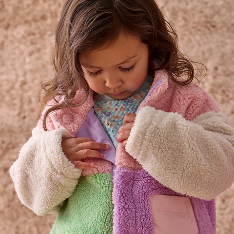Color Block Sherpa Jacket - Pink