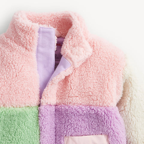 Color Block Sherpa Jacket - Pink