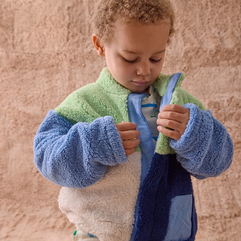 Color Block Sherpa Jacket - Blue