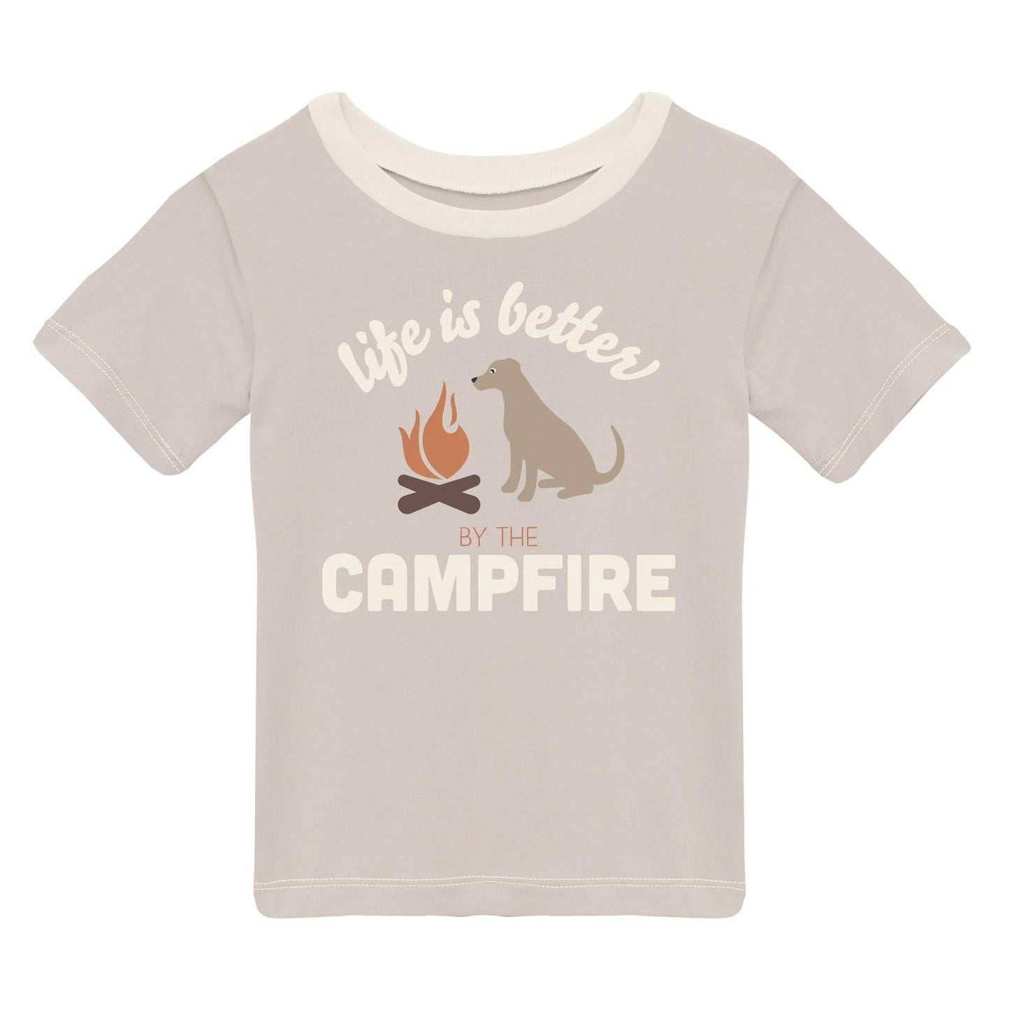 Graphic Crew Neck Tee (Short Sleeve) - Latte Life is Better by the Campfire