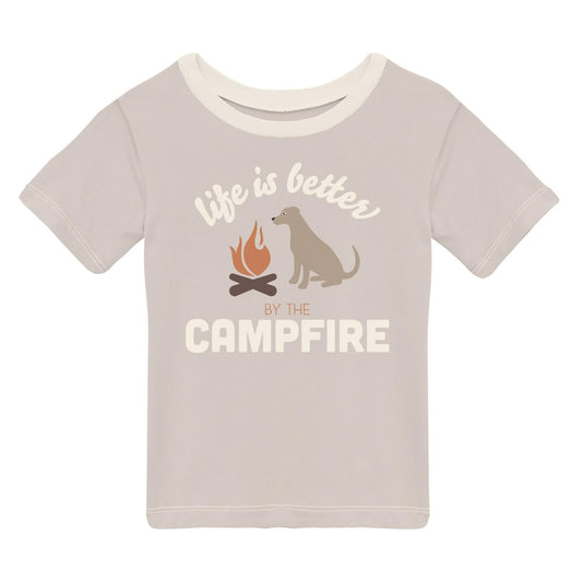 Graphic Crew Neck Tee (Short Sleeve) - Latte Life is Better by the Campfire