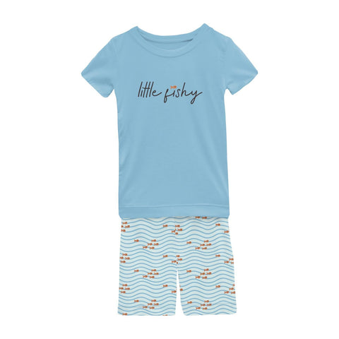 2 Piece Pajamas (Short Sleeve with Shorts) - Fresh Air Little Fishy with Graphic Top