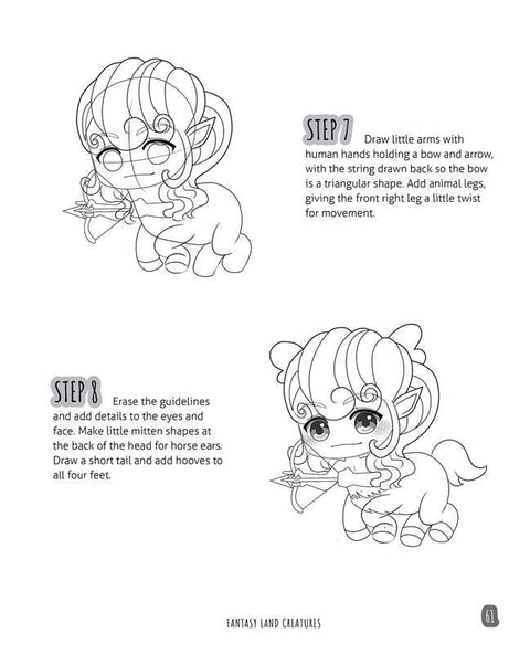 Two steps in drawing a fantasy chibi centaur