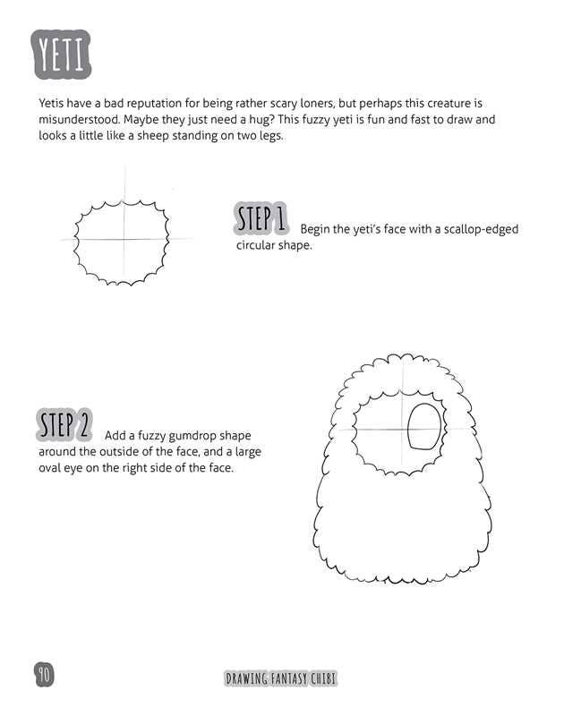 The first two steps in drawing a fantasy chibi Yeti