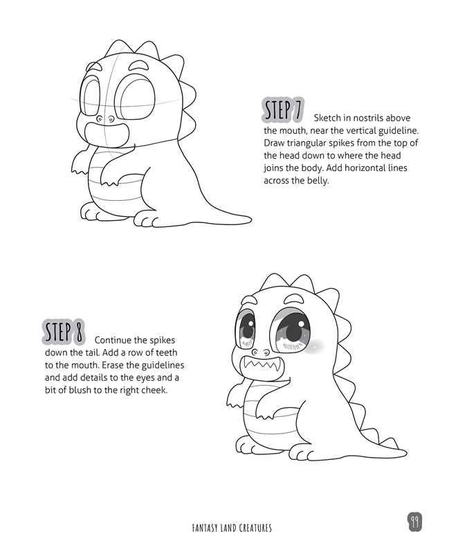 Two steps in drawing a chibi t-rex