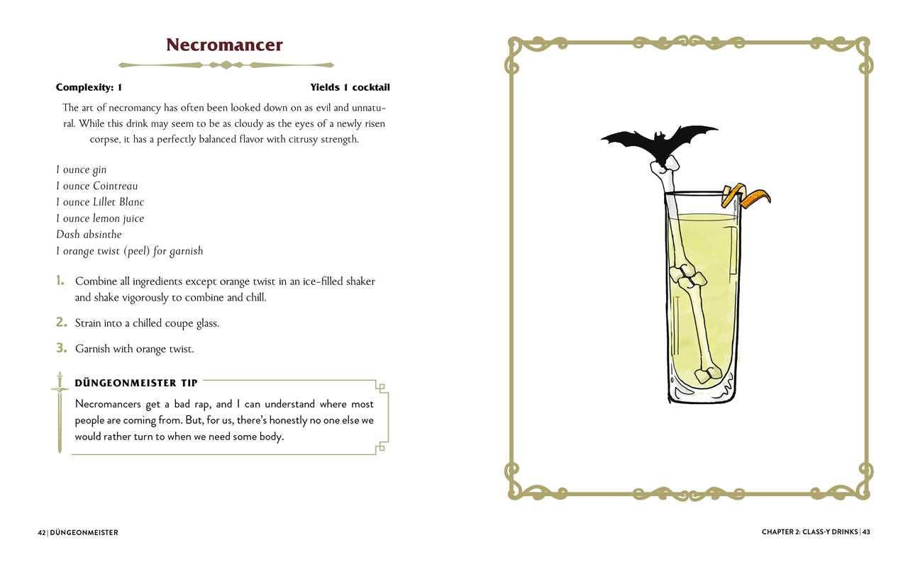 The image shows the recipe for a cocktail called a Necromancer