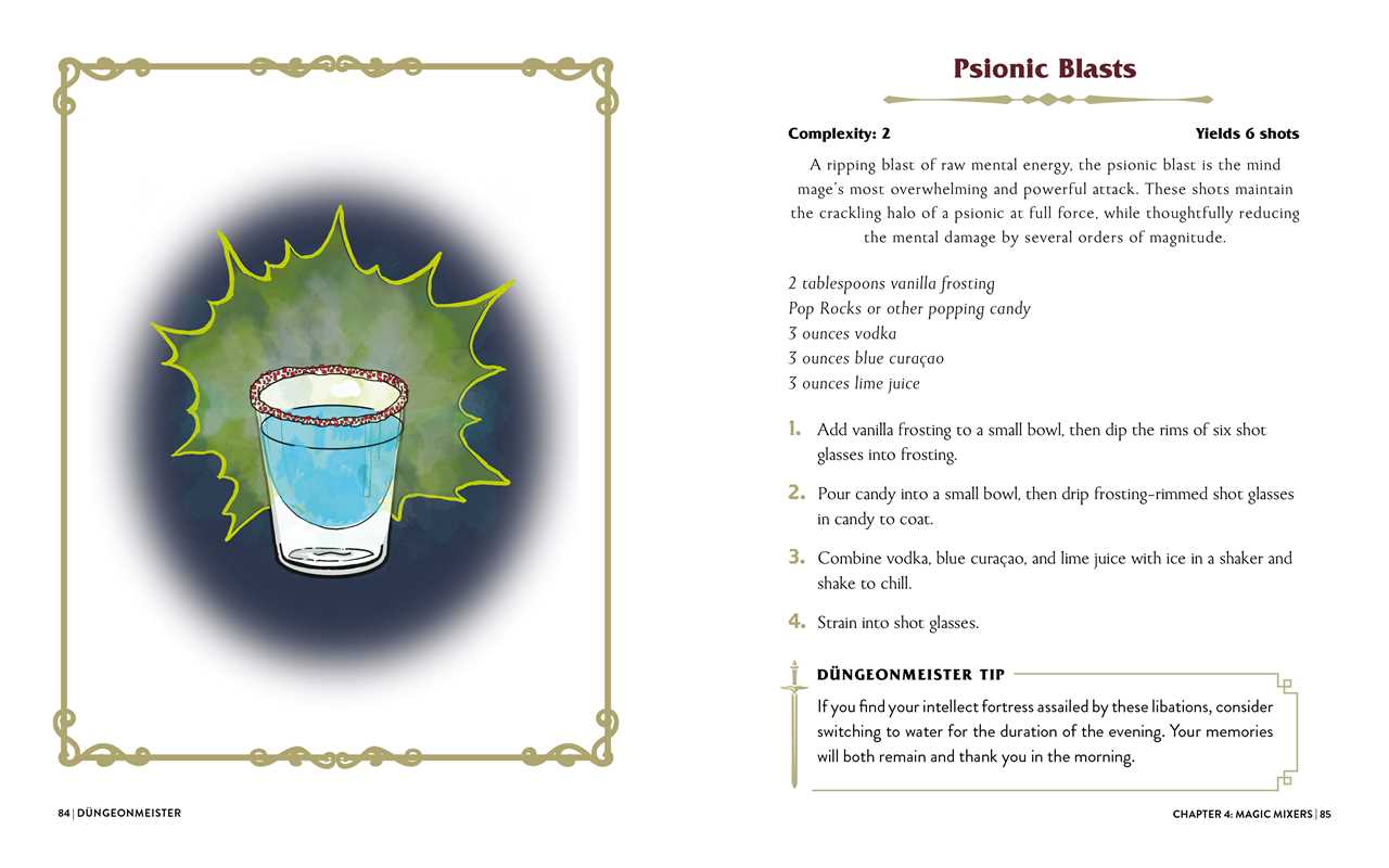 The image shows a recipe for a cocktail called Psionic Blasts