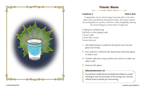 The image shows a recipe for a cocktail called Psionic Blasts
