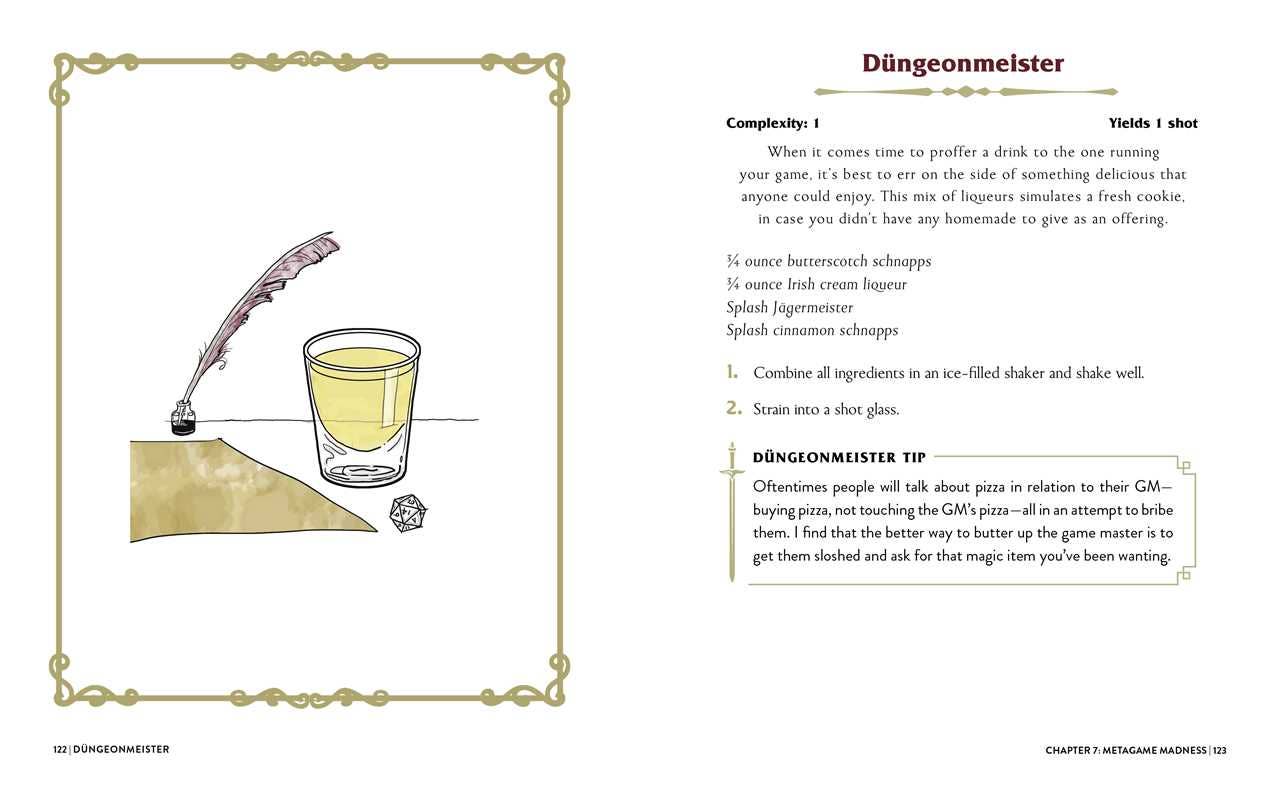 The image shows the recipe for a cocktail called the Dungeonmeister