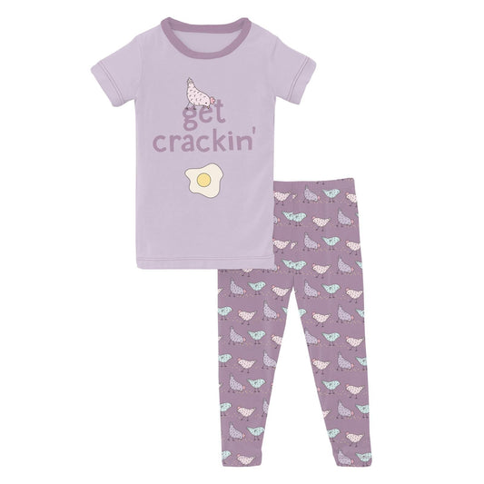 2 Piece Pajama Set (Short Sleeve) - Lavender Chickens with Graphic Top