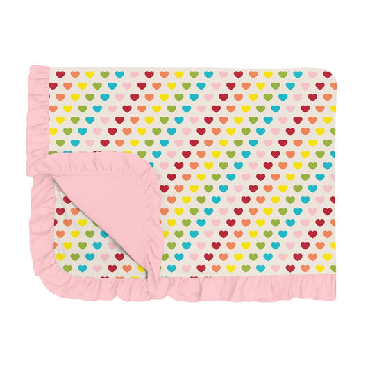 Toddler Blanket with Ruffles - Rainbow Hearts