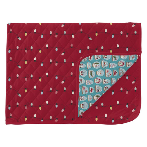 Quilted Throw Blanket - Crimson Holiday Lights/Glacier Snow Globes