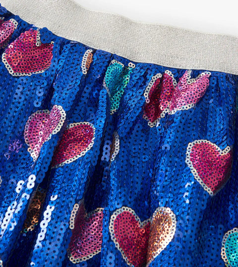 Skirt - Bursted Hearts Sequin Blue