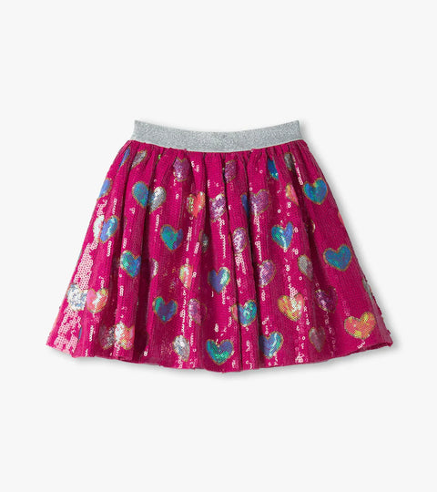Skirt - Bursted Hearts Sequin Pink