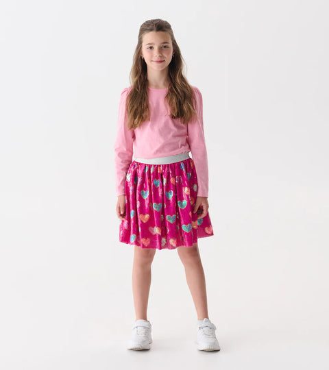 Skirt - Bursted Hearts Sequin Pink