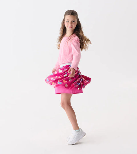 Skirt - Bursted Hearts Sequin Pink