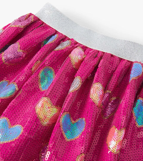 Skirt - Bursted Hearts Sequin Pink